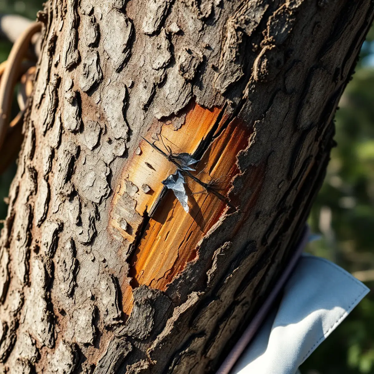 Lightning strike scar with shattered bark on Florida slash pine trunk