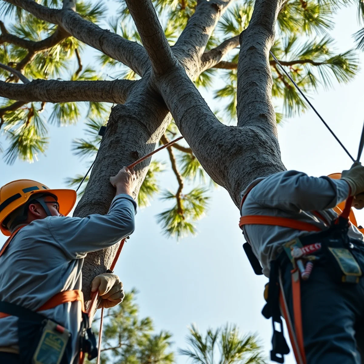 V-shaped co-dominant tree stems with weak included bark prone to hurricane splitting