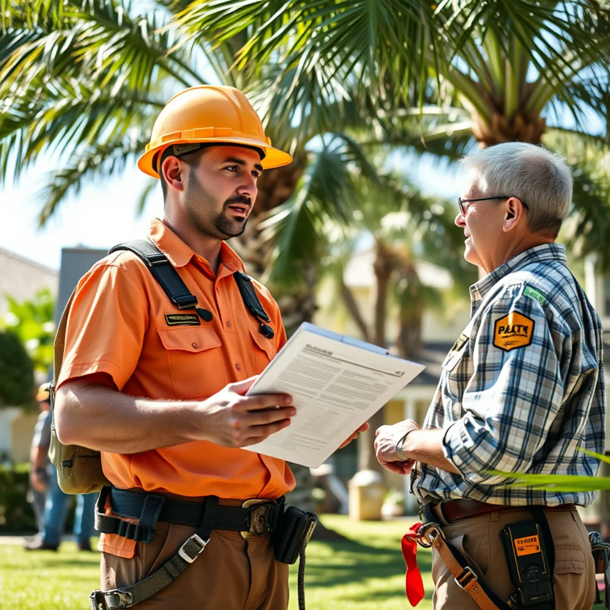 Florida certified arborist consulting with homeowner on tree health