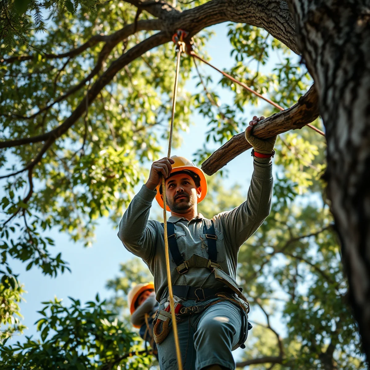 Hazardous Limb Removal in action by professional tree climbers in Lehigh Acres