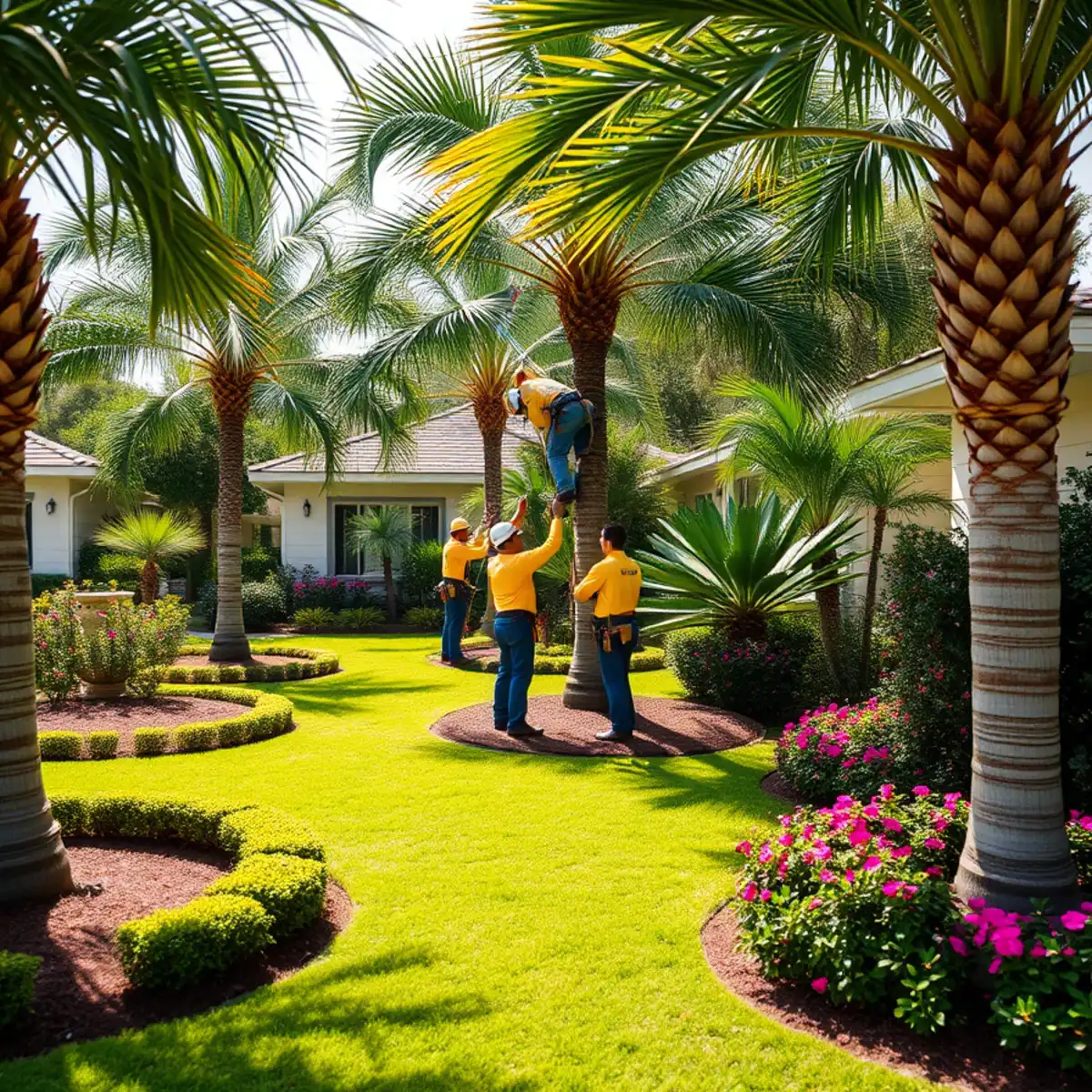 Residential Landscaping & Tree Care in action by professional tree climbers in Lehigh Acres
