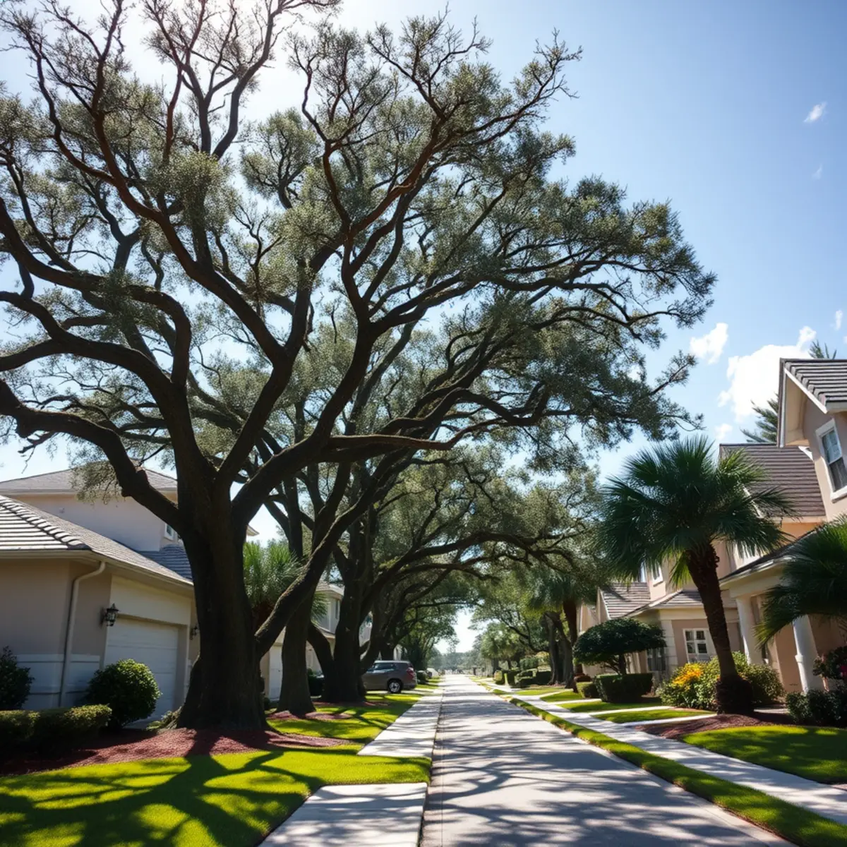 Residential tree canopy and properties in San Carlos Park FL
