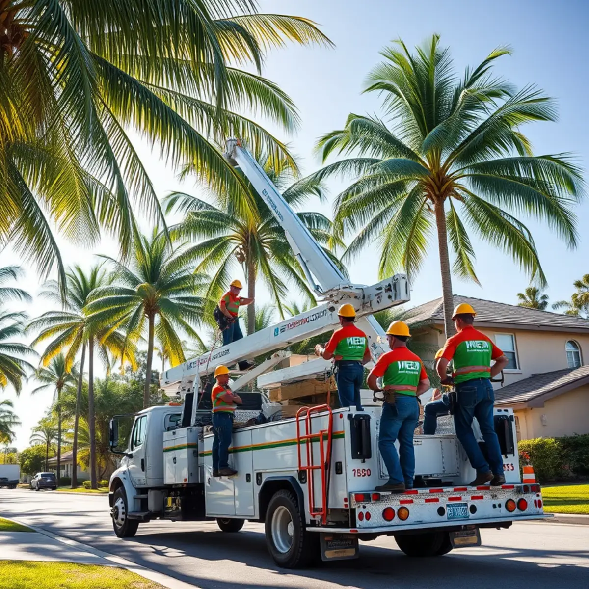 Tree service crew working in West Palm Beach FL